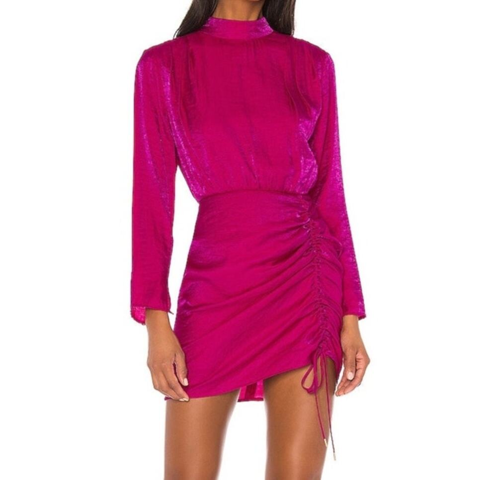 Finders Keepers Yasmine Dress Fuchsia Pink Ruched Long Sleeve Dress Size XS / 02